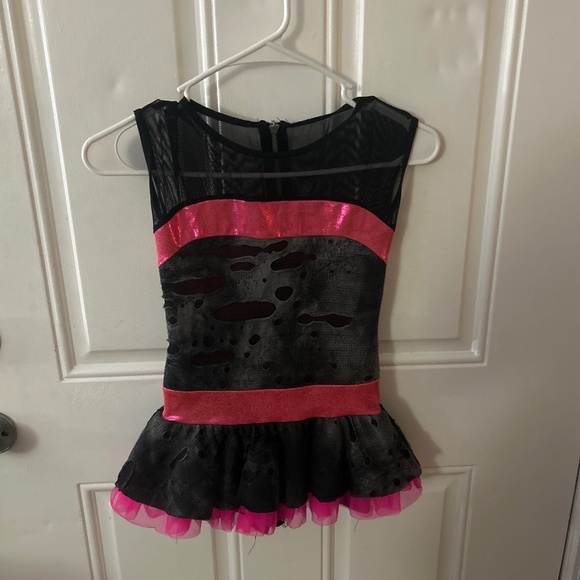 Girls Black & Pink Sleeveless Dance Costume Dress – Mesh & Tulle Skirt - Picture 1 of 2